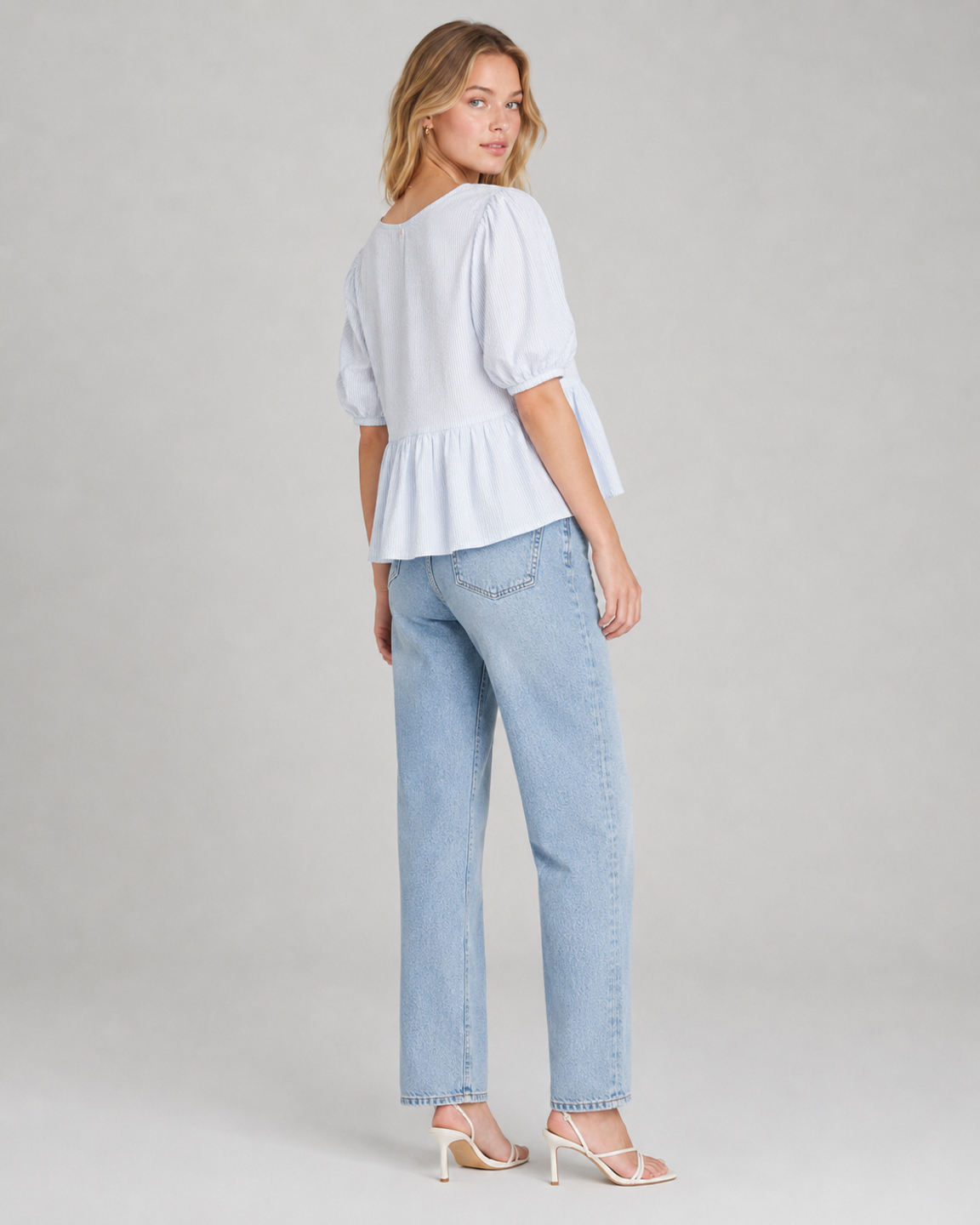 Women Blue Pure Cotton Striped Peplum Top 5